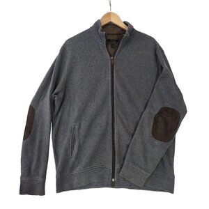 Jos A Bank Reserve Cardigan Sweater Mens L Gray Full Zip‎ Elbow Patch Dad